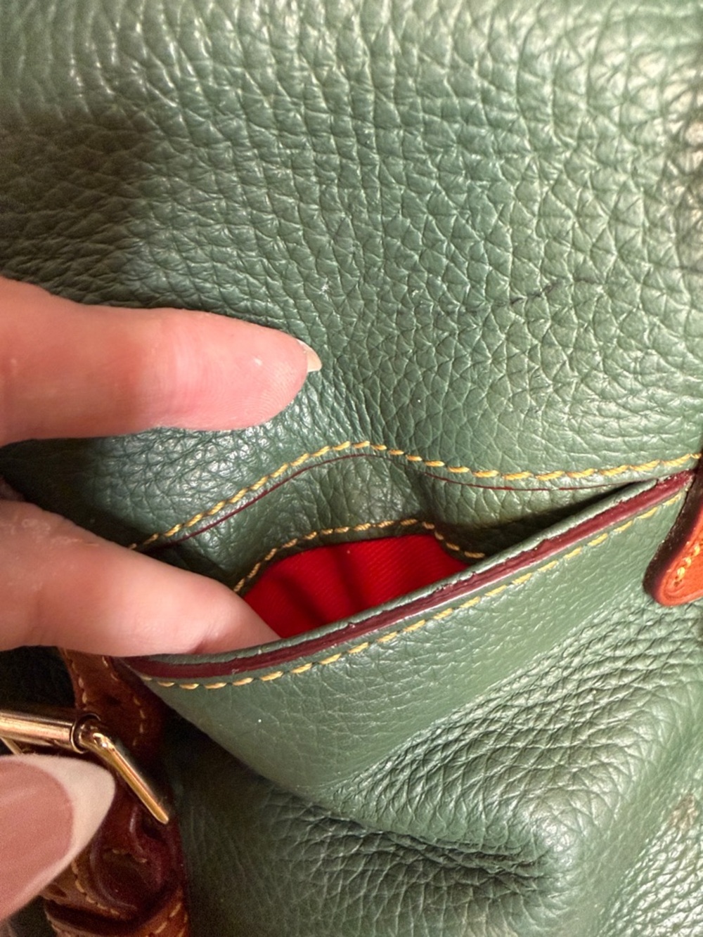 Dooney & Bourke Green Pebble Leather Satchel with Brown Trim and Tassel - Picture 3 of 9